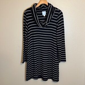 Sunday Black Cowl Neck Long Sleeve Striped Dress